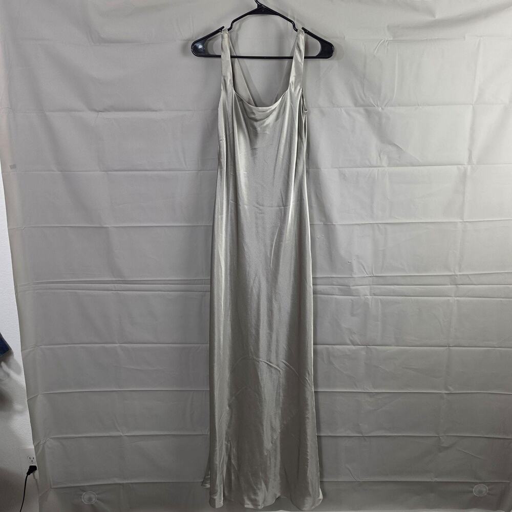 Lauren Ralph Lauren Dress 4 Silk Satin Cowl Neck Maxi Silver Formal Chic Gown